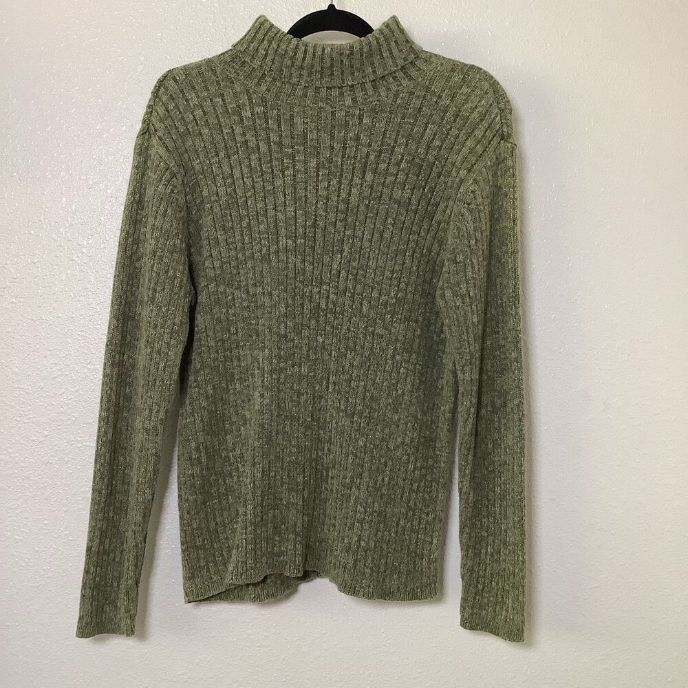 Green 100% Cotton Knitted Fisherman Goblincore‎ Grandpacore Roll Neck Sweater XL